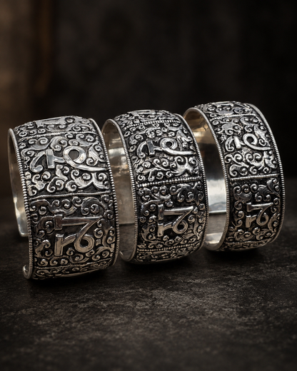 Heavy Solid Sterling Silver Om Mani Padme Hum Cuff Bracelet