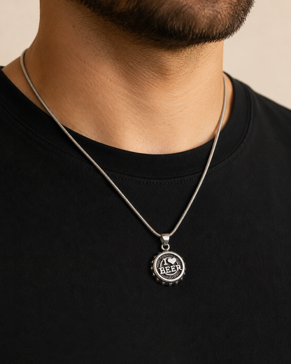 Solid Sterling Silver I Love Beer Bottle Cap Pendant – 925 Silver Beer Lover Gift