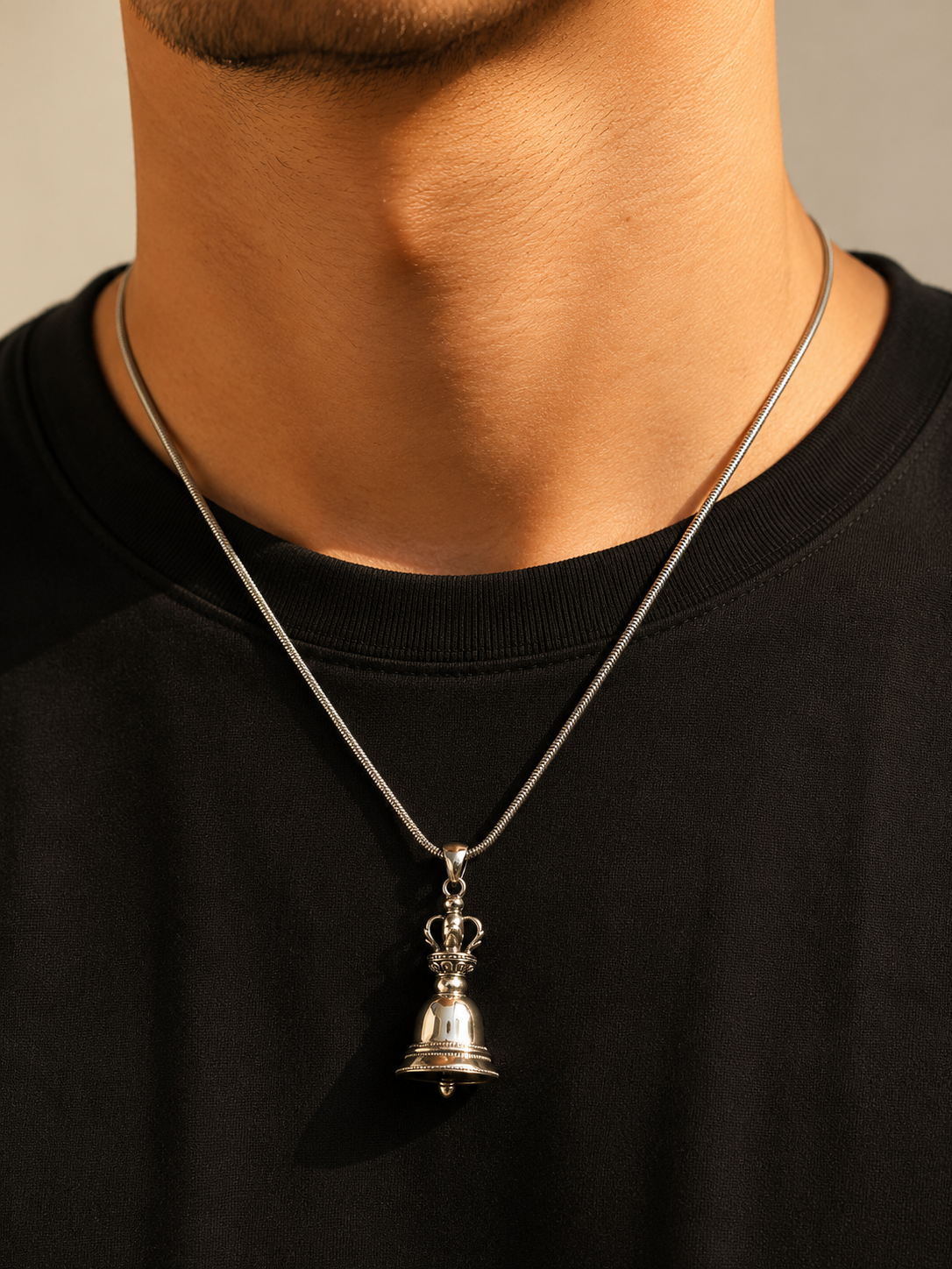 Solid Heavy Sterling Silver Vajra Bell Pendant, 925 Tibetan Meditation Jewelry, Unisex Buddhism Bell Pendant Gift