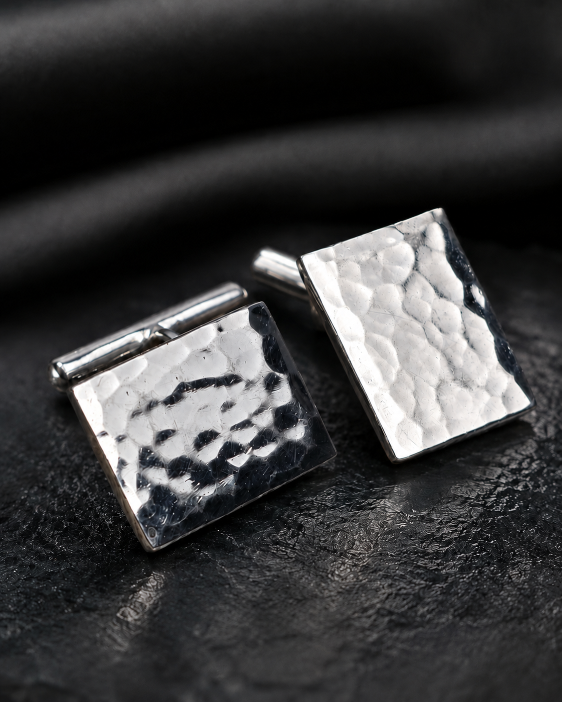 Hammered 925 Sterling Silver Square Cuff Links – Heavy Solid Premium Men’s Cufflinks
