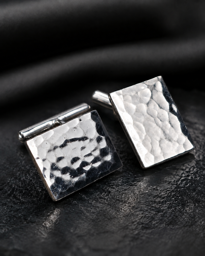 Hammered 925 Sterling Silver Square Cuff Links – Heavy Solid Premium Men’s Cufflinks