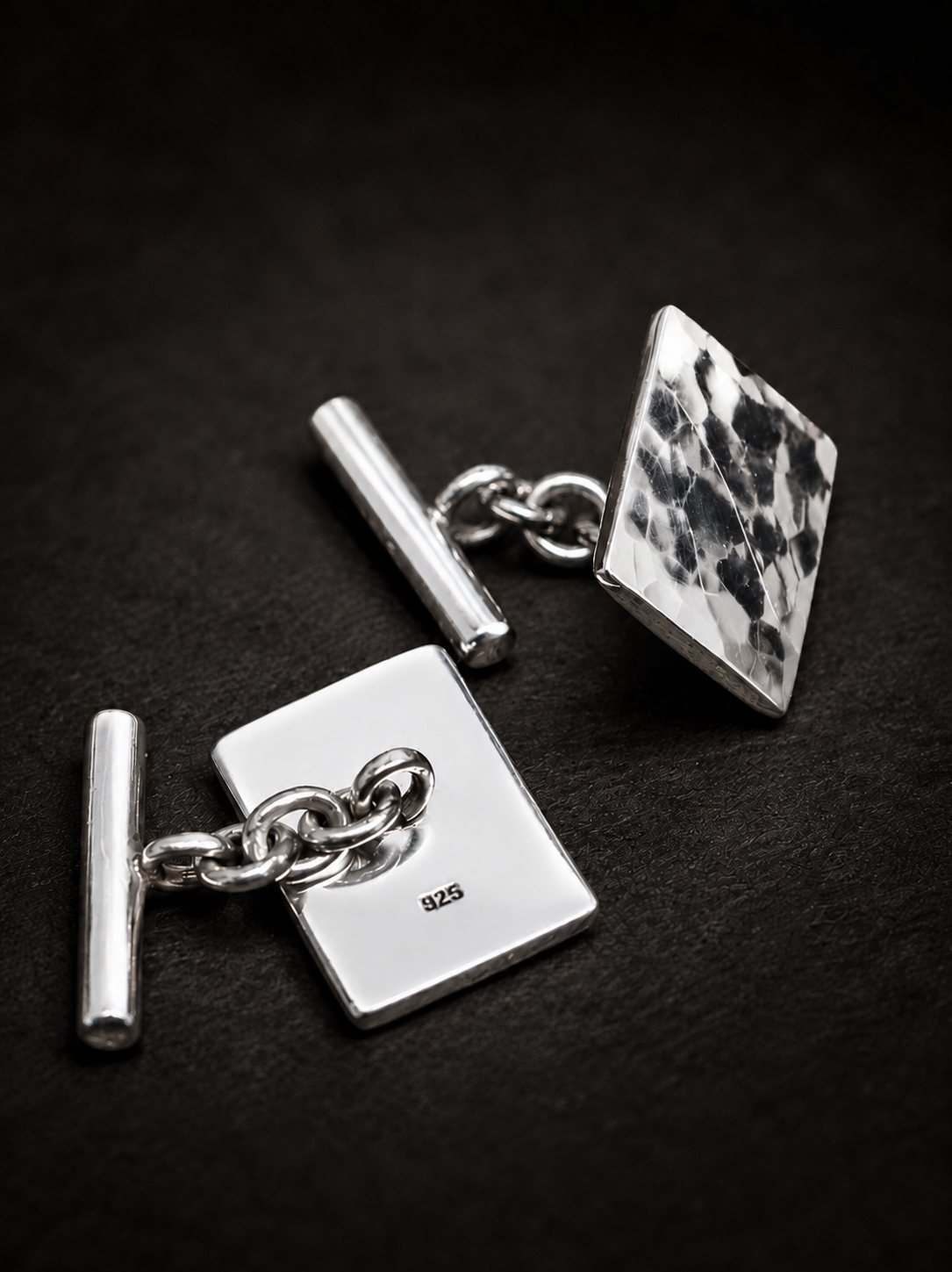 Hammered 925 Sterling Silver Square Cuff Links – Heavy Solid Premium Men’s Cufflinks