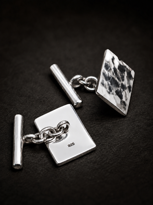Hammered 925 Sterling Silver Square Cuff Links – Heavy Solid Premium Men’s Cufflinks