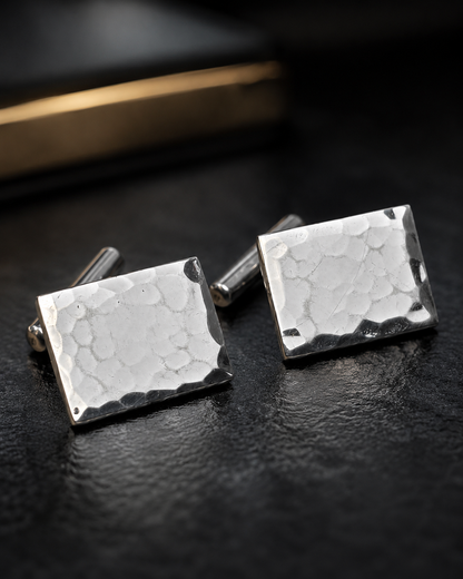 Hammered 925 Sterling Silver Square Cuff Links – Heavy Solid Premium Men’s Cufflinks