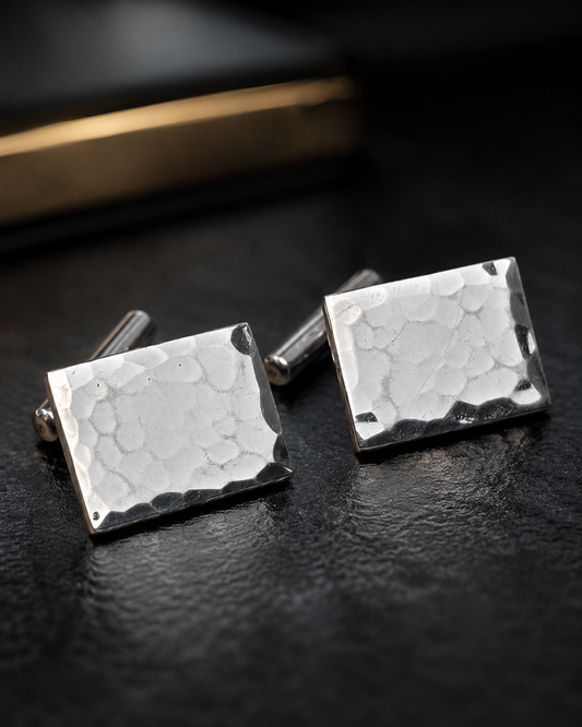 Hammered 925 Sterling Silver Square Cuff Links – Heavy Solid Premium Men’s Cufflinks
