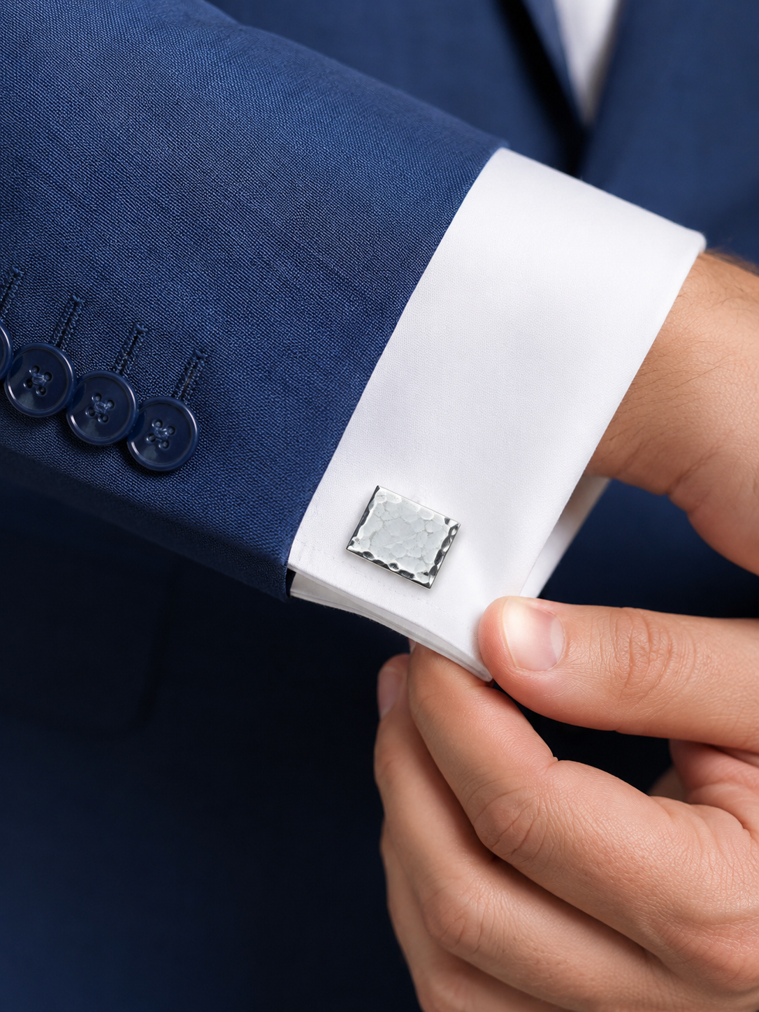 Hammered 925 Sterling Silver Square Cuff Links – Heavy Solid Premium Men’s Cufflinks