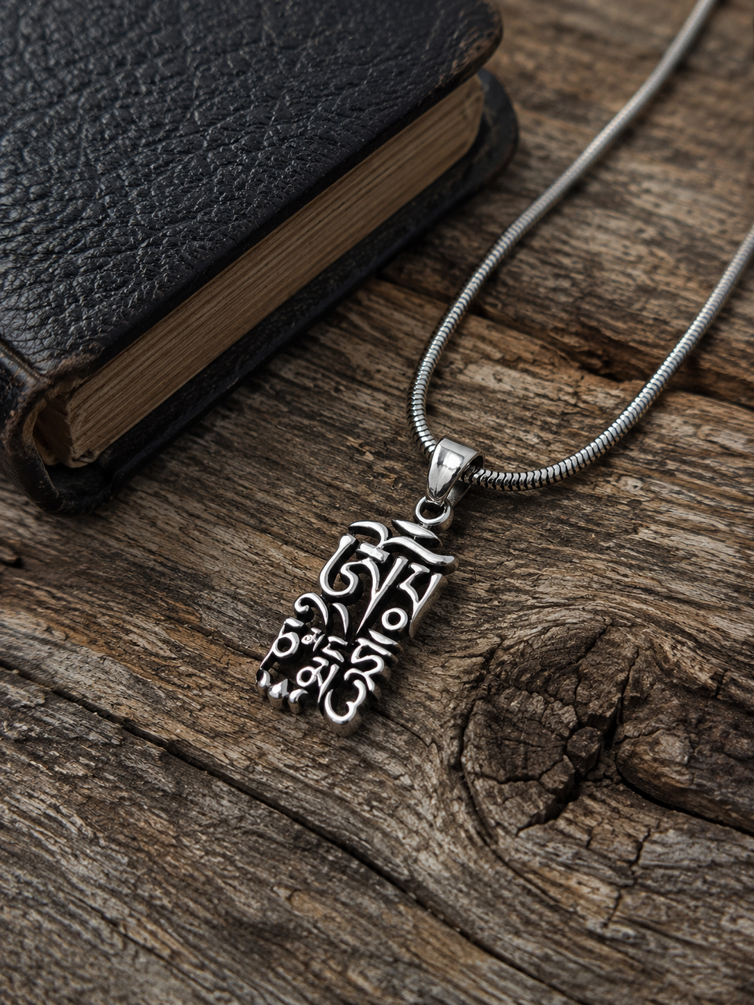 Solid Sterling Silver Om Mani Padme Hum Script Pendant | Buddhist Mantra Jewelry