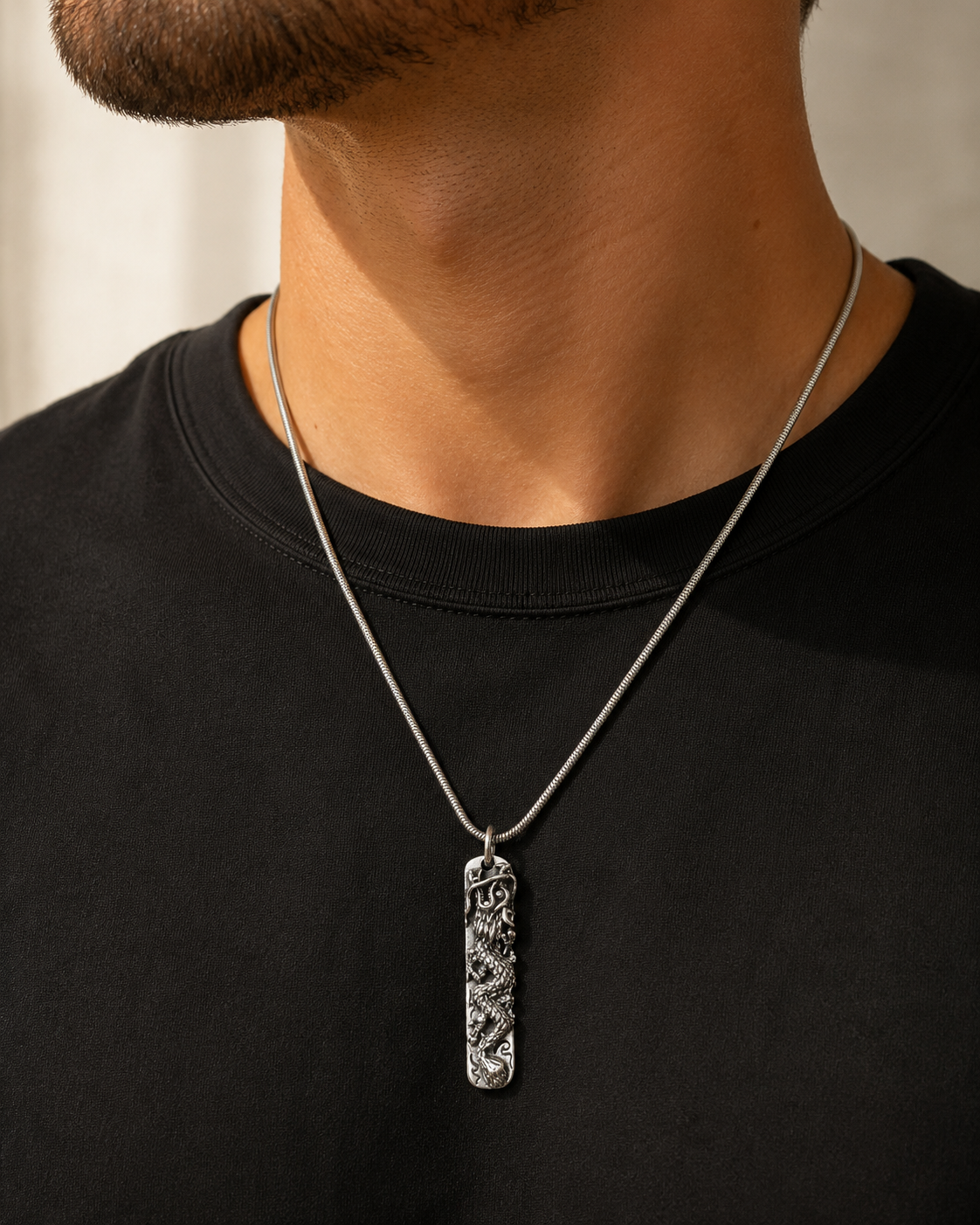 Solid Sterling Silver Dragon Pendant , Mythical Dragon Tag Charm