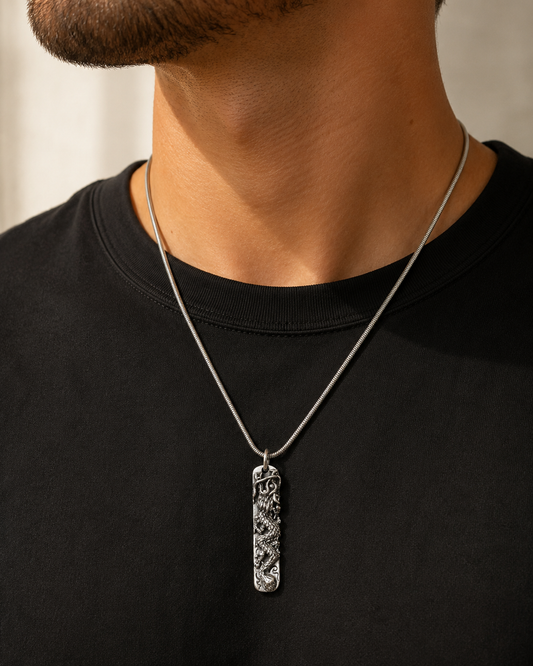 Solid Sterling Silver Dragon Pendant , Mythical Dragon Tag Charm
