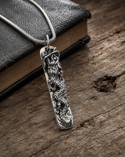 Solid Sterling Silver Dragon Pendant , Mythical Dragon Tag Charm