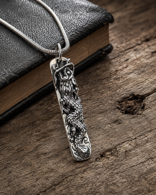 Solid Sterling Silver Dragon Pendant , Mythical Dragon Tag Charm