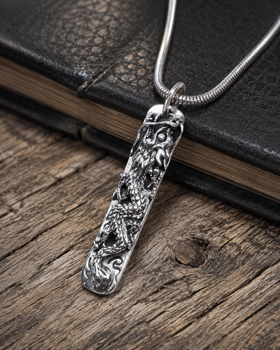 Solid Sterling Silver Dragon Pendant , Mythical Dragon Tag Charm