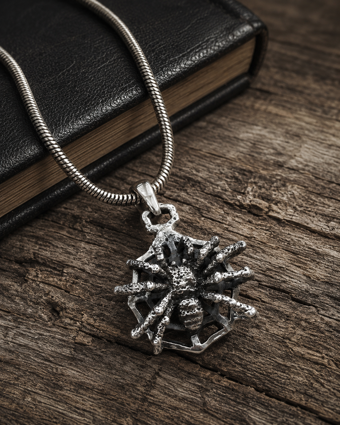 Solid Sterling Silver Spider Web Pendant, Gothic Spider Jewelry