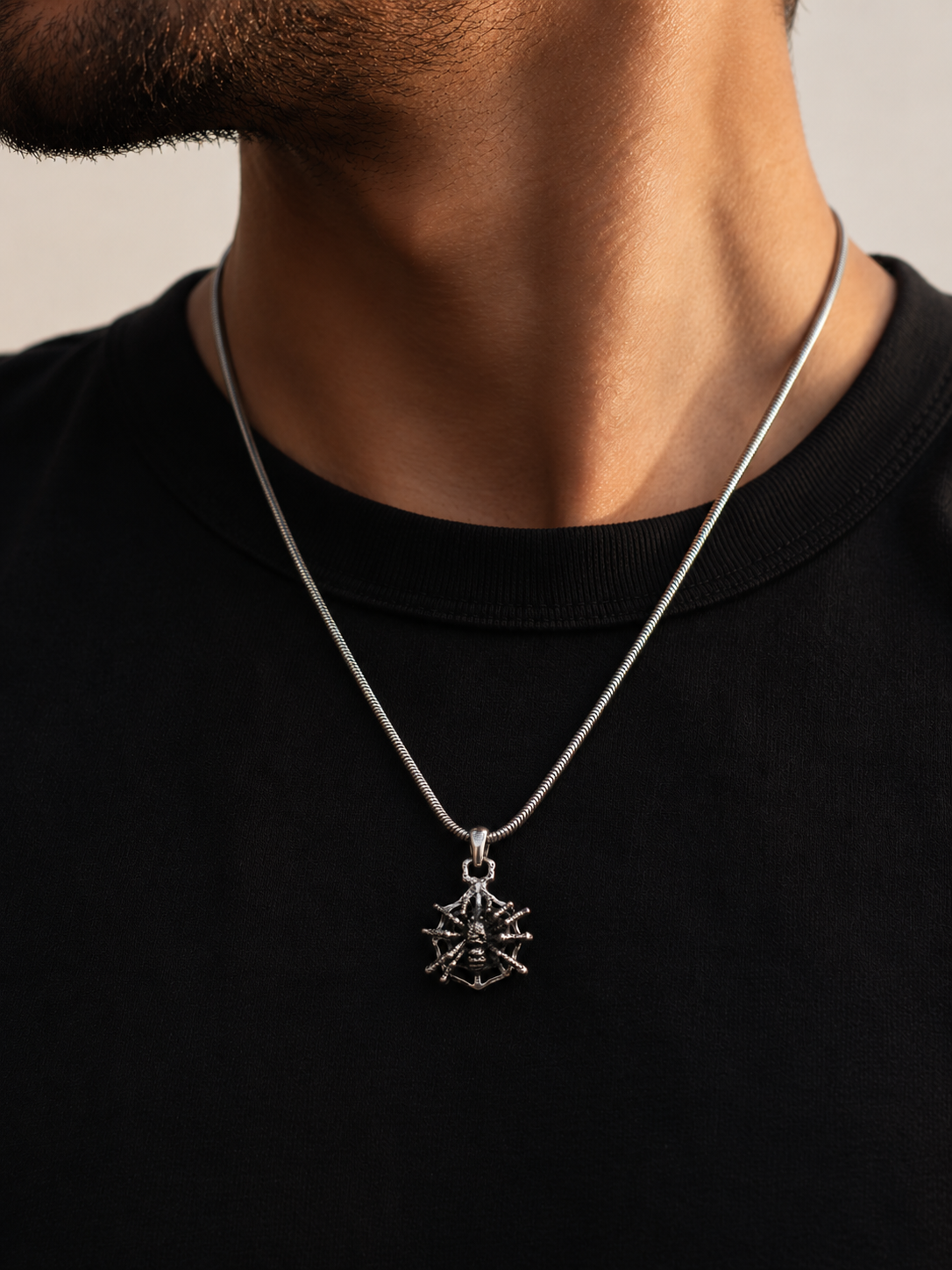 Solid Sterling Silver Spider Web Pendant, Gothic Spider Jewelry