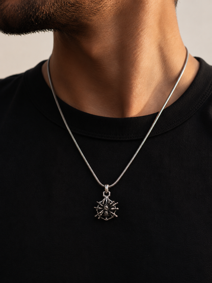 Solid Sterling Silver Spider Web Pendant, Gothic Spider Jewelry
