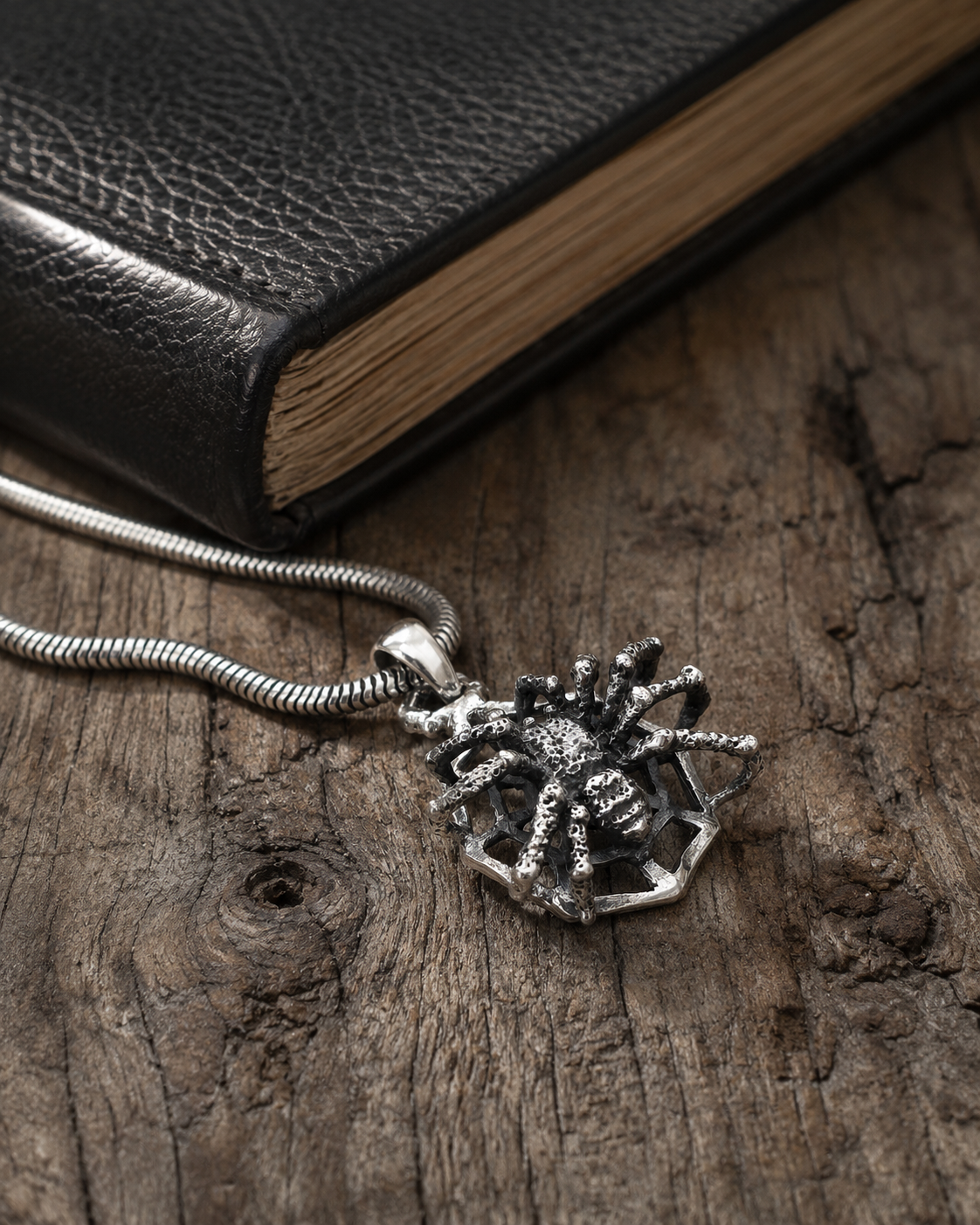 Solid Sterling Silver Spider Web Pendant, Gothic Spider Jewelry