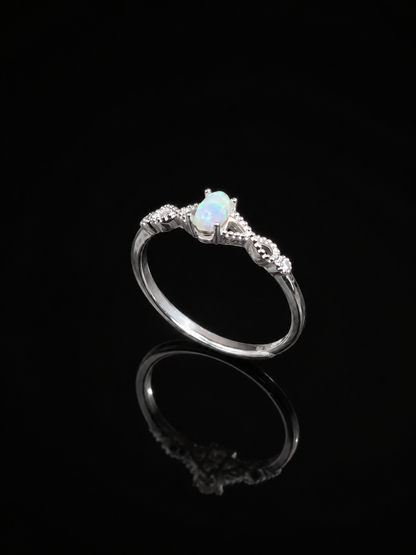 Sterling Silver Opal Ring, Adjustable Dainty CZ Side Stone Ring, October Birthstone Jewelry, Promise Ring Gift for Her