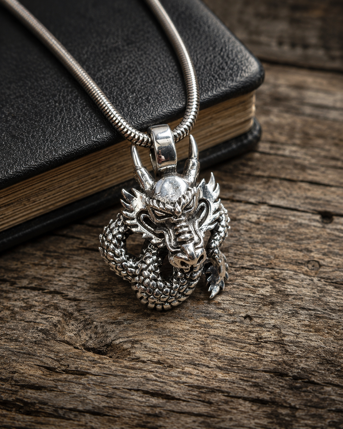 Solid Sterling Silver Dragon Pendant – 925 Silver Oriental Dragon Charm