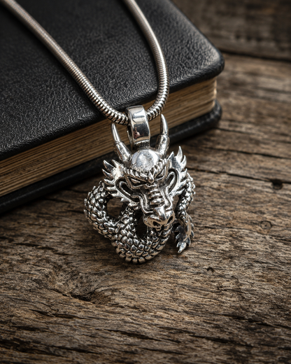 Solid Sterling Silver Dragon Pendant – 925 Silver Oriental Dragon Charm