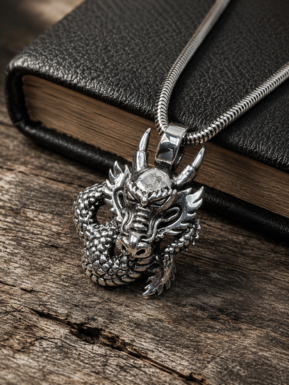 Solid Sterling Silver Dragon Pendant – 925 Silver Oriental Dragon Charm