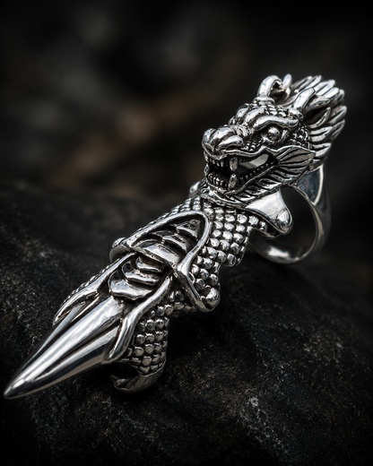 Solid Sterling Silver Dragon Armour Ring – Heavy 925 Silver Articulated Claw Statement Ring