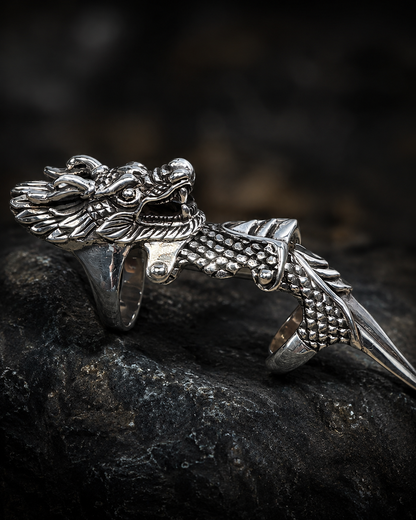 Solid Sterling Silver Dragon Armour Ring – Heavy 925 Silver Articulated Claw Statement Ring