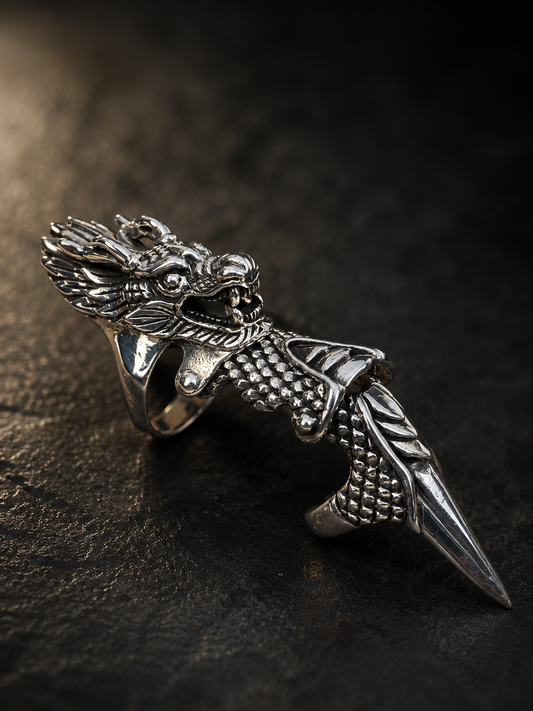 Solid Sterling Silver Dragon Armour Ring – Heavy 925 Silver Articulated Claw Statement Ring