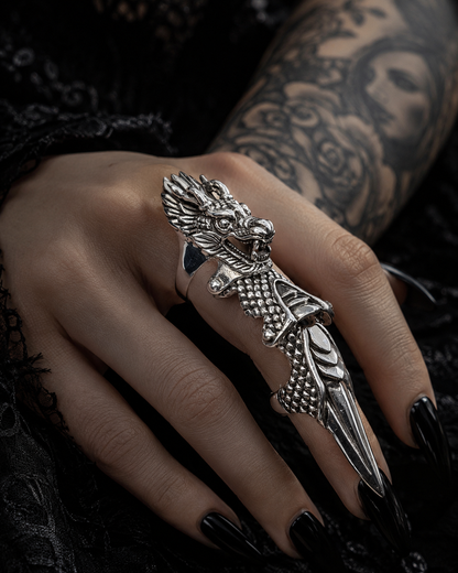 Solid Sterling Silver Dragon Armour Ring – Heavy 925 Silver Articulated Claw Statement Ring
