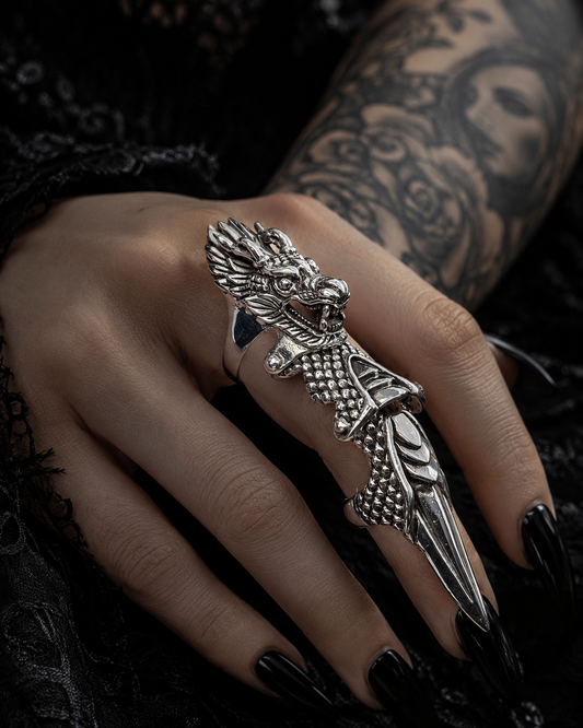 Solid Sterling Silver Dragon Armour Ring – Heavy 925 Silver Articulated Claw Statement Ring