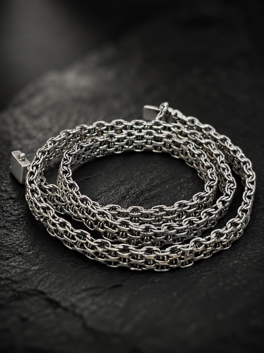 7mm Solid Sterling Silver Byzantine Chain Necklace – 3mm Thick Heavy Unisex 925 Silver Woven Chain