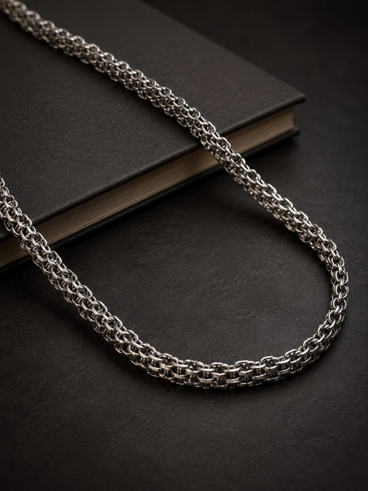 7mm Solid Sterling Silver Byzantine Chain Necklace – 3mm Thick Heavy Unisex 925 Silver Woven Chain