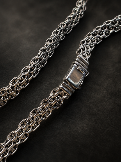 7mm Solid Sterling Silver Byzantine Chain Necklace – 3mm Thick Heavy Unisex 925 Silver Woven Chain