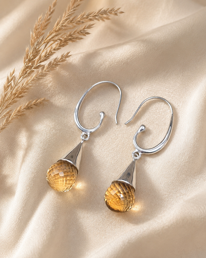 Sterling Silver Citrine Teardrop Earrings, Faceted Citrine Dangle Earrings