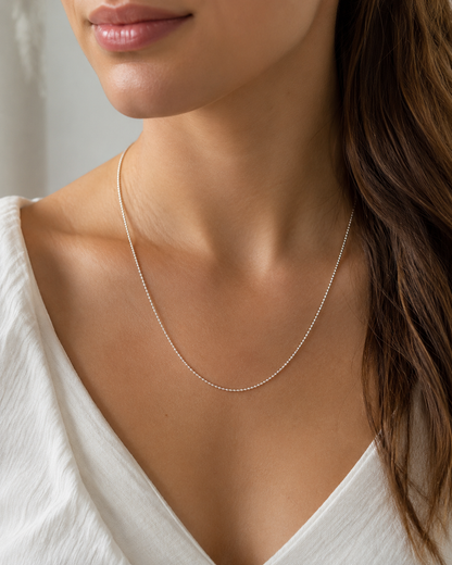 1mm Sterling Silver Ball Chain Necklace, Dainty Beaded Chain, Minimalist Silver Chain for Pendant, Everyday Layering Jewelry