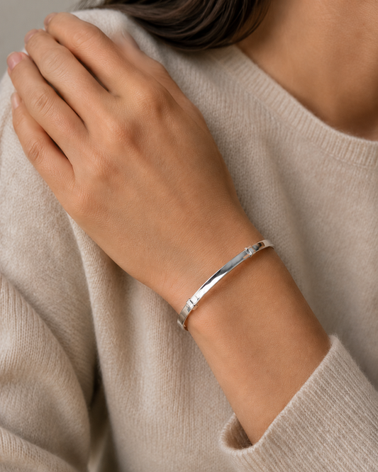 5mm Sterling Silver Adjustable Plain Bangle Bracelet – Minimalist Silver Cuff