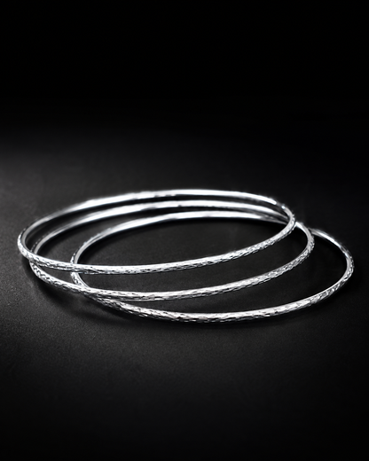1.5mm Sterling Silver Diamond Cut Bangle Bracelet – Thin Minimalist Stacking Bracelet