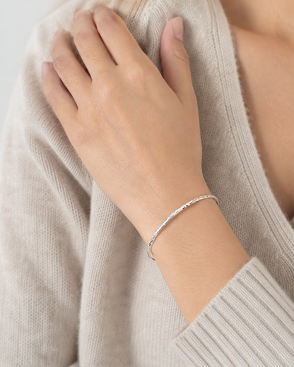 1.5mm Sterling Silver Diamond Cut Bangle Bracelet – Thin Minimalist Stacking Bracelet