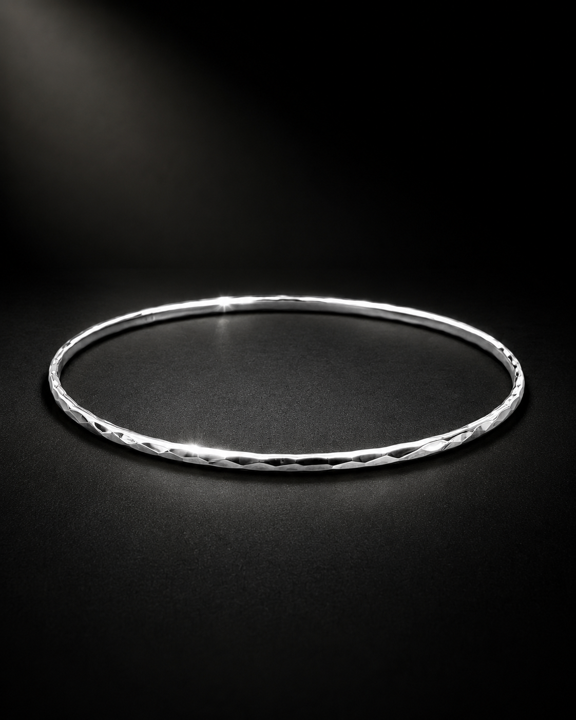 2mm Sterling Silver Hammered Bangle Bracelet | Thin Stackable Silver Bracelet