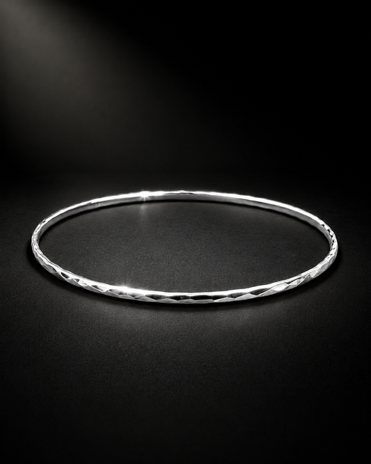 2mm Sterling Silver Hammered Bangle Bracelet | Thin Stackable Silver Bracelet