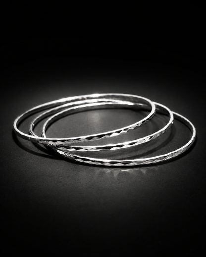 2mm Sterling Silver Hammered Bangle Bracelet | Thin Stackable Silver Bracelet