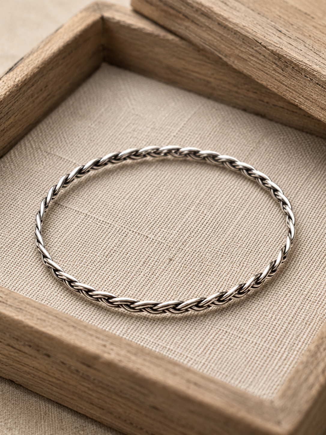 Sterling Silver 2mm Braided Bangle Bracelet | Minimal Woven Silver Stackable Bracelet