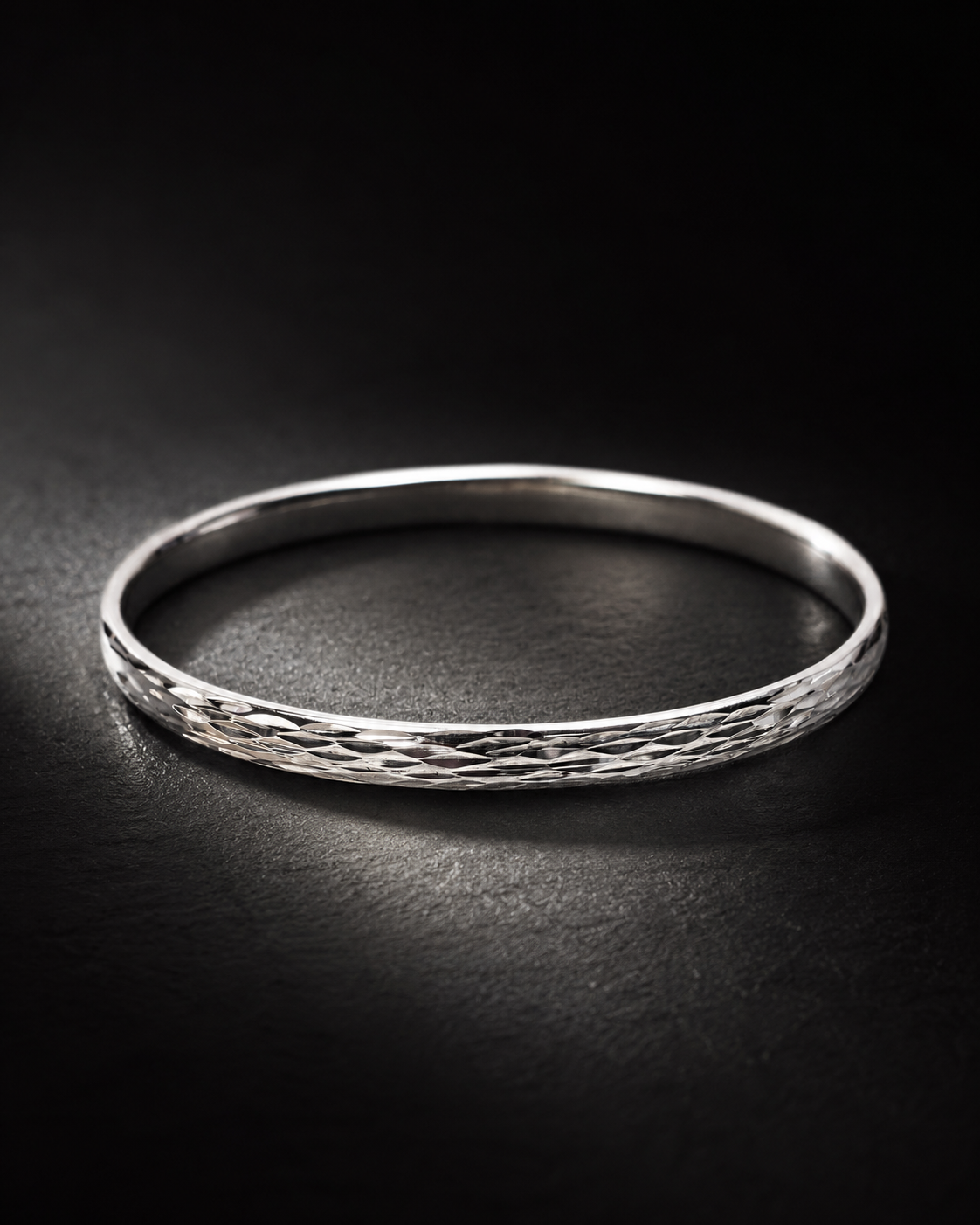 Solid Sterling Silver 5mm Diamond Cut Bangle Bracelet – Faceted Sparkle Oval Stacking Bangle