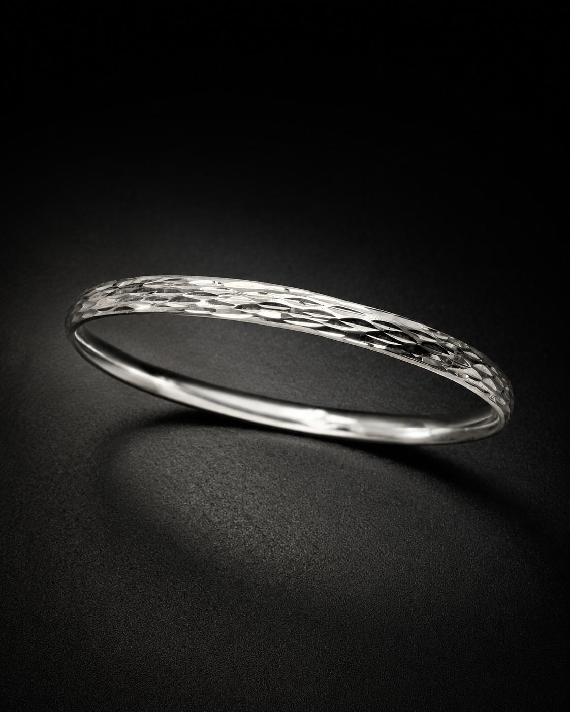 Solid Sterling Silver 5mm Diamond Cut Bangle Bracelet – Faceted Sparkle Oval Stacking Bangle