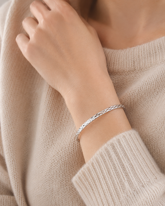 Sterling Silver 3mm Bangle Bracelet – Diamond Cut Stacking Bangle