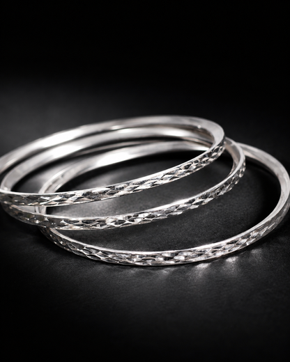 Solid Sterling Silver 3mm Bangle Bracelet – Diamond Cut Stacking Bangle