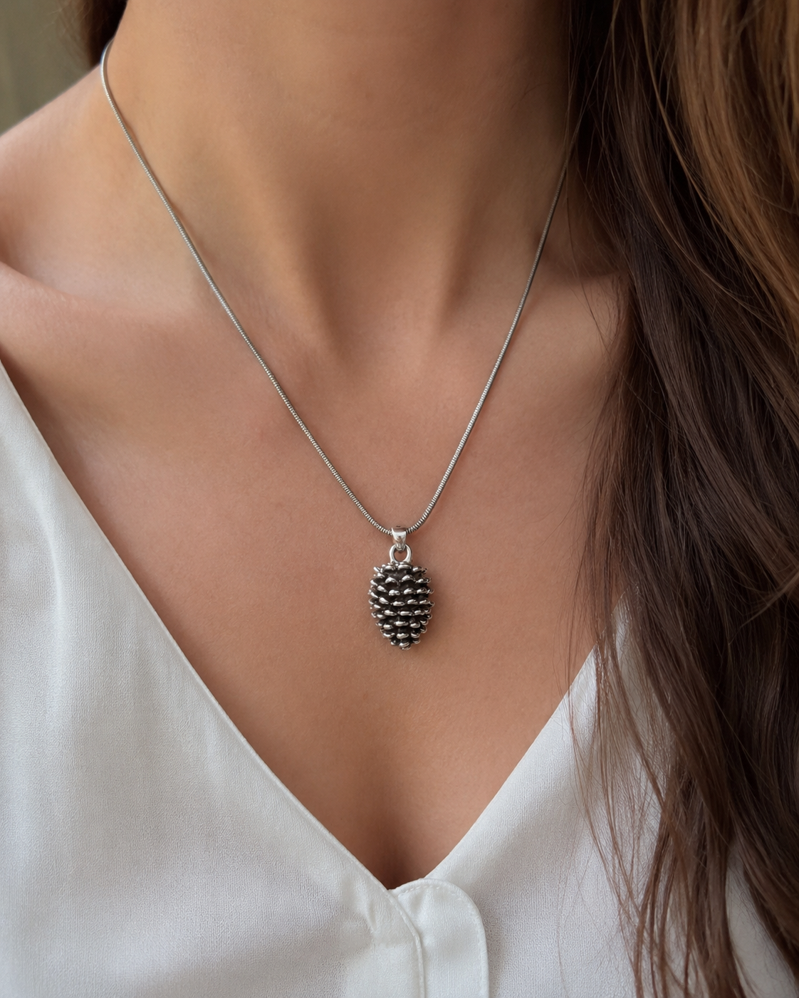 Sterling Silver Pinecone Pendant, Woodland Charm