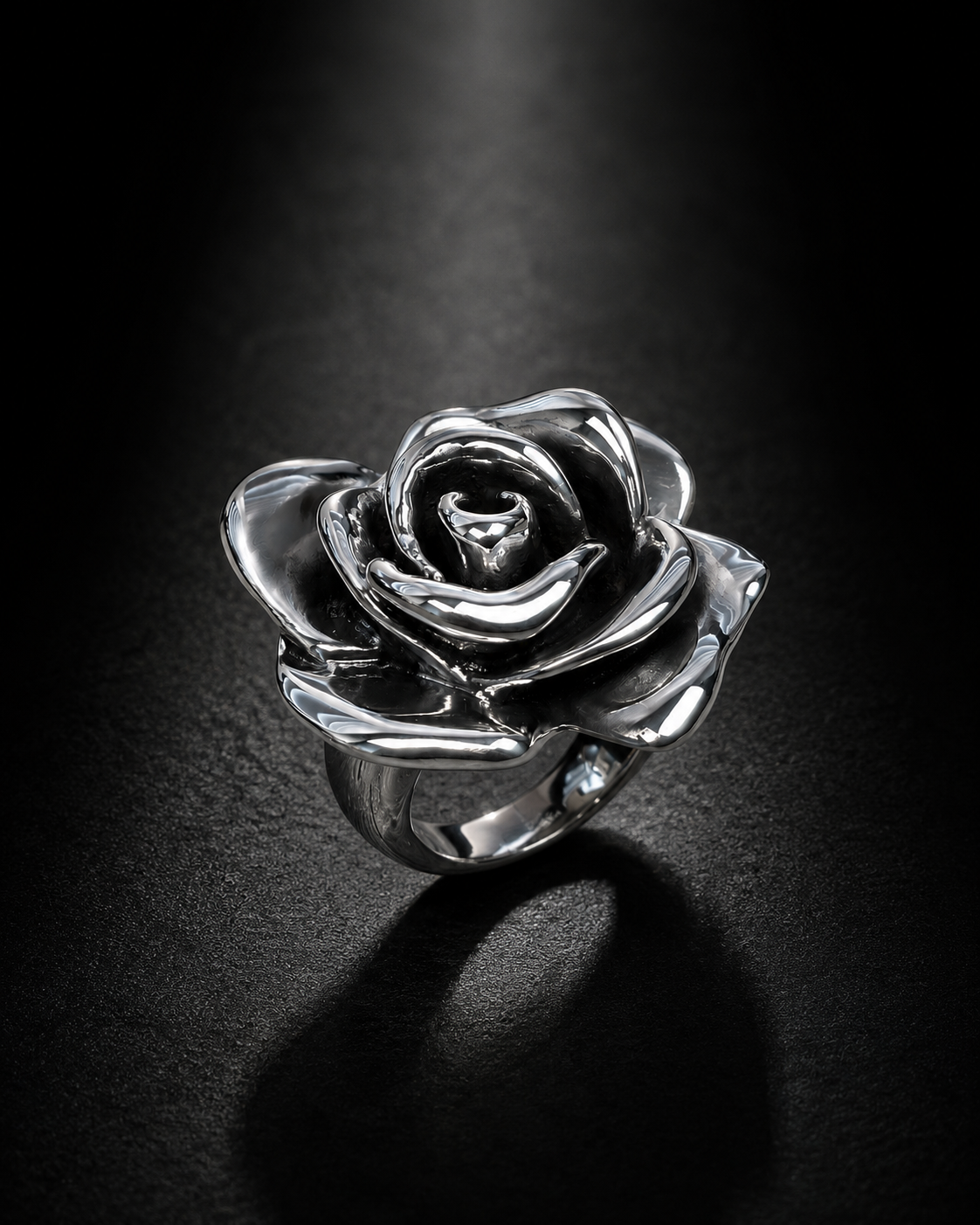 Sterling Silver Rose Ring, Hollow Flower Statement Ring, Floral Cocktail Ring for Women