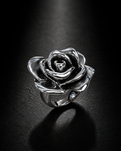 Sterling Silver Rose Ring, Hollow Flower Statement Ring, Floral Cocktail Ring for Women