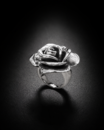 Sterling Silver Rose Ring, Hollow Flower Statement Ring, Floral Cocktail Ring for Women