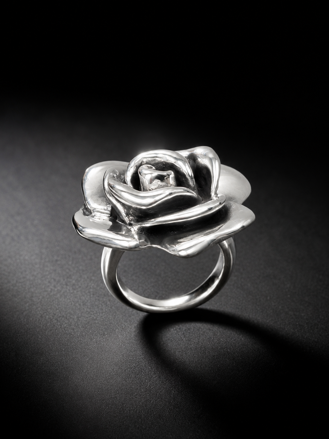 Sterling Silver Rose Ring, Hollow Flower Statement Ring, Floral Cocktail Ring for Women